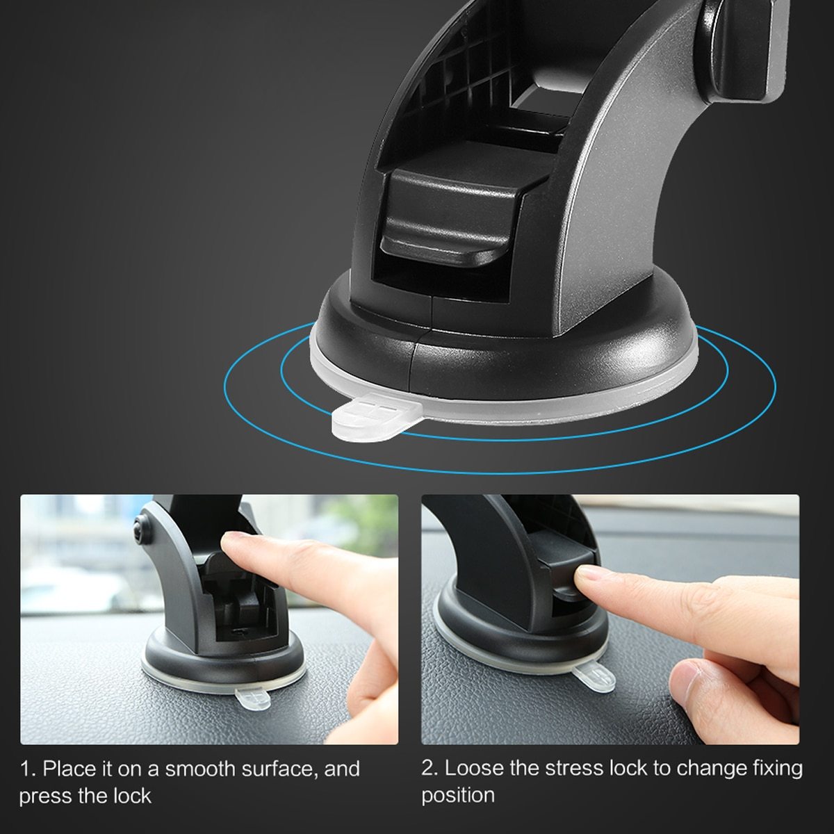 TREX Sturdy Car Phone Holder. Long Rod Telescopic Car Dashboard Suction Cup