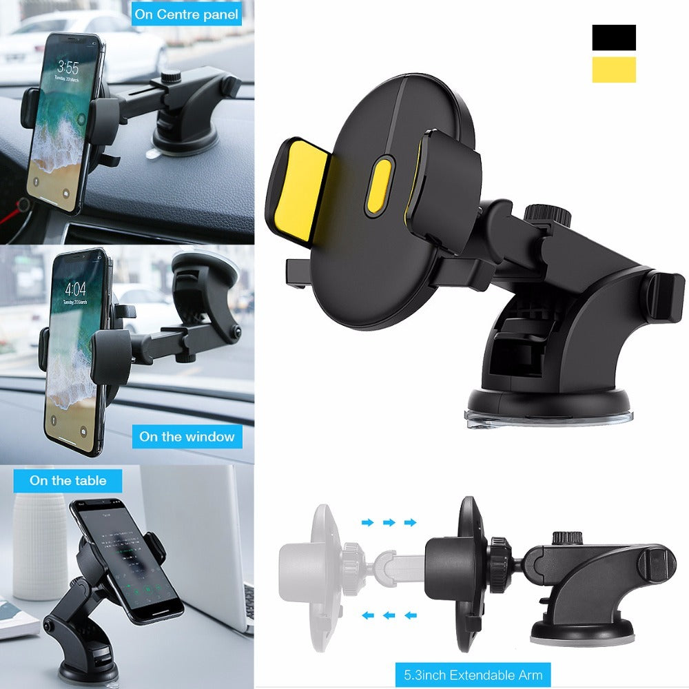 TREX Sturdy Car Phone Holder. Long Rod Telescopic Car Dashboard Suction Cup