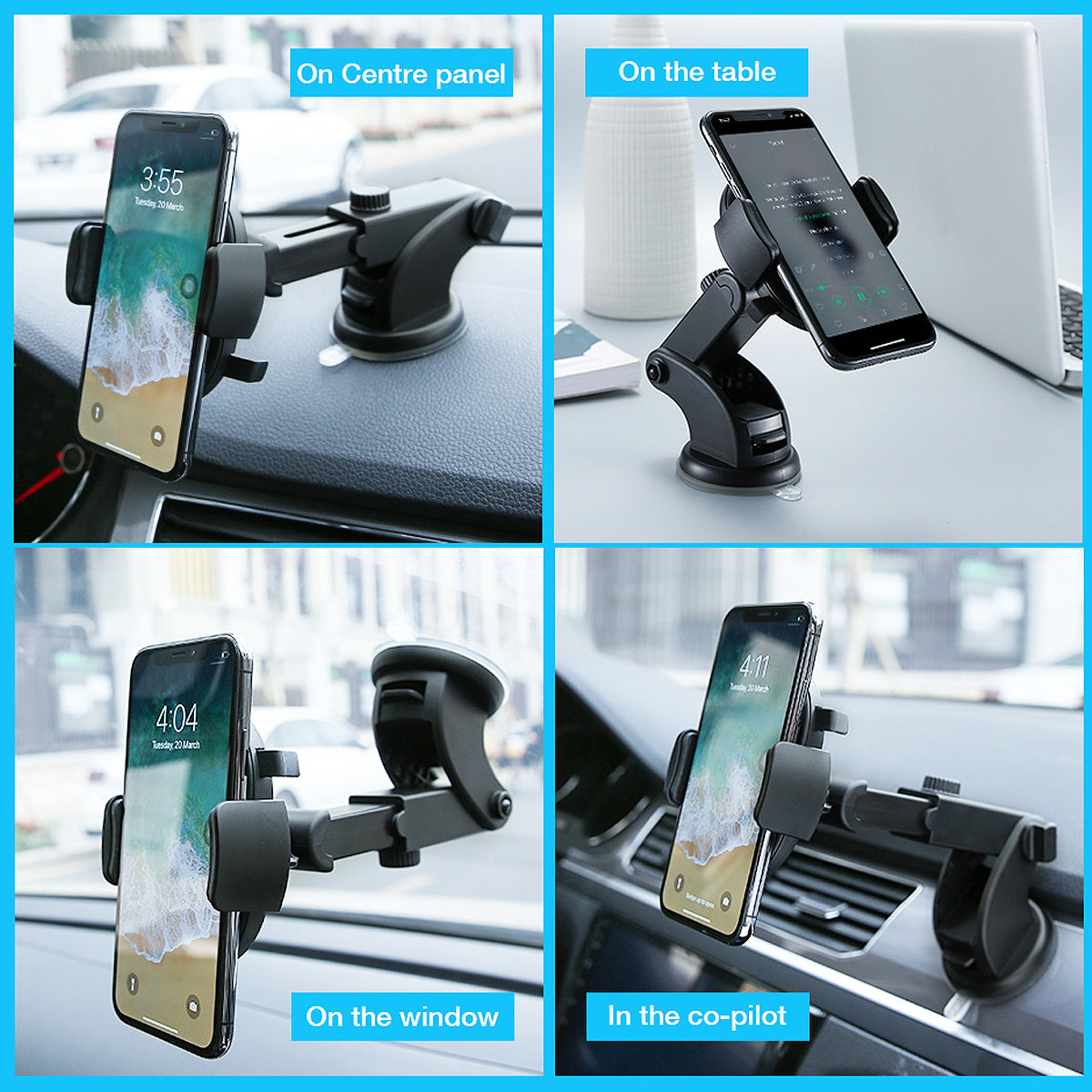 TREX Sturdy Car Phone Holder. Long Rod Telescopic Car Dashboard Suction Cup
